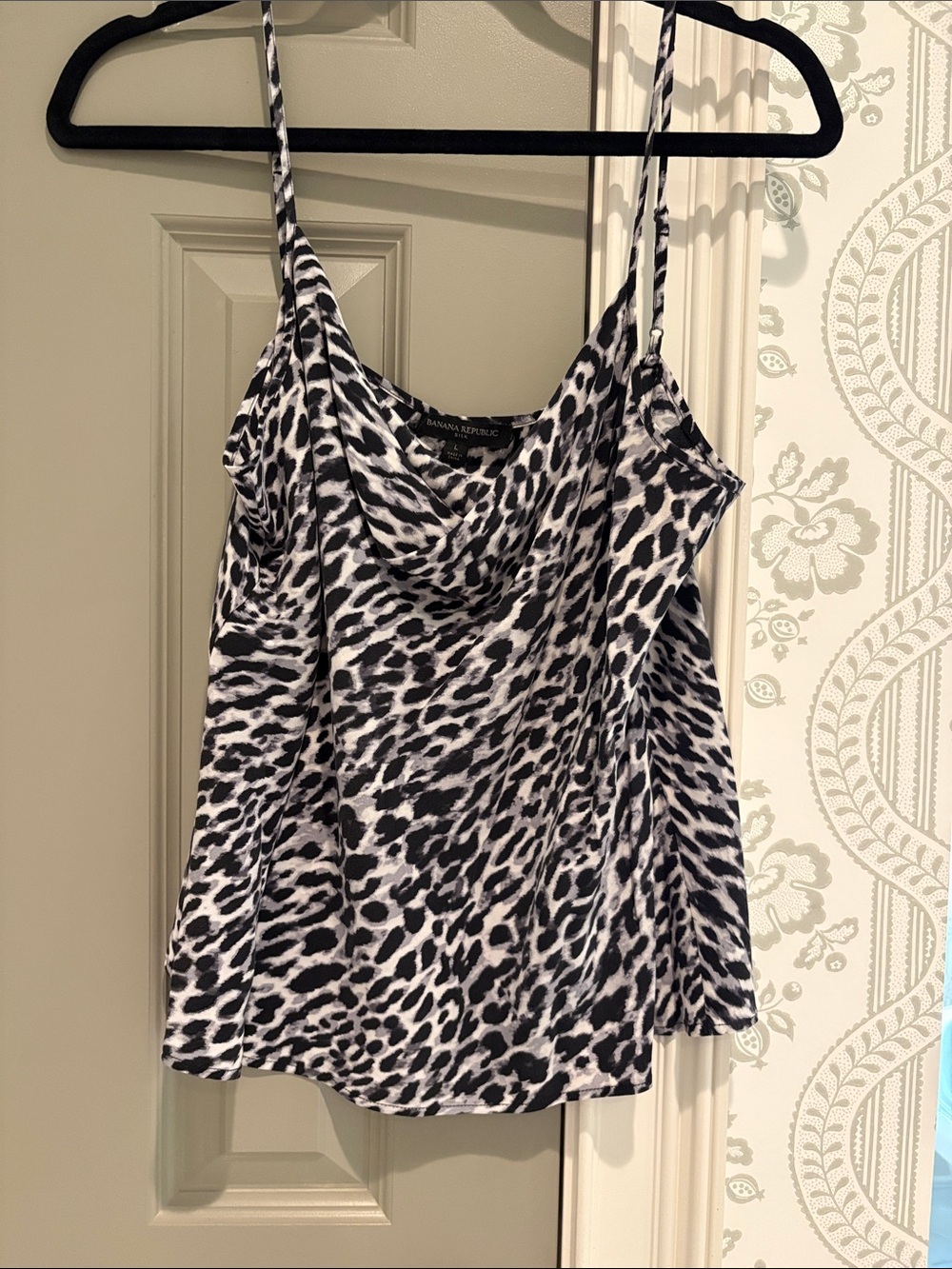 Banana Republic Black and White Leopard Cowl Neck Camisole